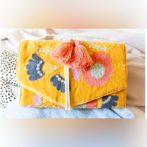 NWT! Rehab’s Rope Embroidered Velvet Jewelry Organizer- Mustard